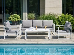 Zestaw mebli ogrodowych biały tarasowy 4 el. aluminiowych sofa, kanapa stół