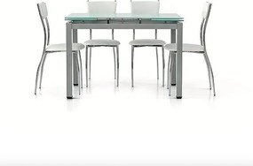 Szary metalowy stół z wysuwanym białym szklanym blatem 110x70cm - RAPALLO