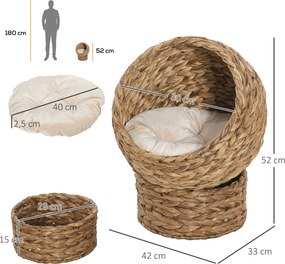 PawHut Miejsce do spania dla kota, legowisko dla kota z poduszkami, jaskinia dla kota, liść bananowca, kolor brązowy