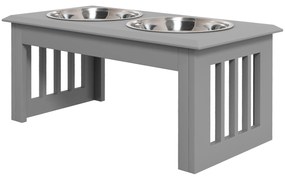 PawHut Stacja żywieniowa dla psów, 2 miski ze stali nierdzewnej, antypoślizgowa, 58,4x30,5x25,4cm, szara