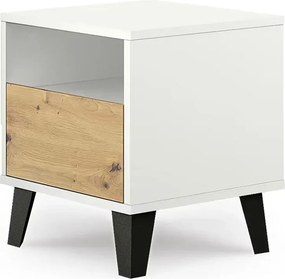 Szafka nocna z szufladą i półką biały + dąb artisan W8-B77
