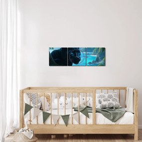 Obraz - Czarny panter w dżungli (z zegarem) (90x30 cm)