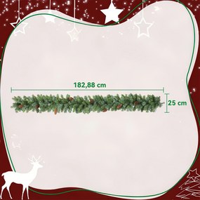 HOMCOM 1,8 m sztuczna girlanda świąteczna dekoracja z 162 końcówkami, 8 szyszkami, zielona | Aosom PL