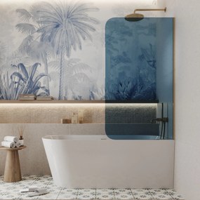 Parawan nawannowy prostokątny MOLIS Round Blue szkło niebieskie | Różne rozmiary : Kolor profili kabiny - złoty, Rozmiar - 80x140 cm