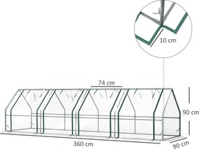 Outsunny Szklarnia z drzwiami na zamek błyskawiczny, mrozoodporna foliowa szklarnia ze stali 360 x 90 x 90 cm Przezroczysta | Aosom PL