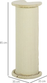 PawHut Drapak Narożny dla Kotów Oszczędność Miejsca Kremowy 35x35x85cm Idealny do Małych Mieszkań | Aosom PL