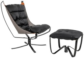 Czarny fotel z podnóżkiem do salonu - Louni 2X