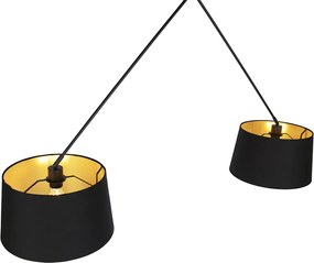 Lampa wisząca czarna z czarnymi i złotymi abażurami z bawełny 35 cm 2-światła - Blitz