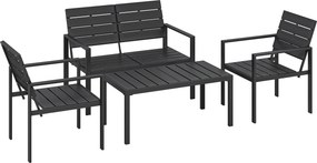 Outsunny Zestaw mebli ogrodowych dla 4 osób sofa dwuosobowa dwa fotele stolik kawowy czarny ogród taras | Aosom PL