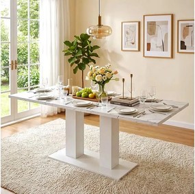 Rozkładany stół jadalny - 140/180 x 70 x 75 cm - dla 6-8 osób - prosty styl - płyta MDF - biały