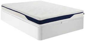 Zestaw 140 x 190 cm biała rama łóżka z pojemnikiem + materac piankowy HD 7 stref i i zdejmowana warstwa żelowa z pamięcią kształtu gr. 22 cm - FAGANI od YSMÉE