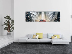Obraz budynku z flagą USA (170x50 cm)