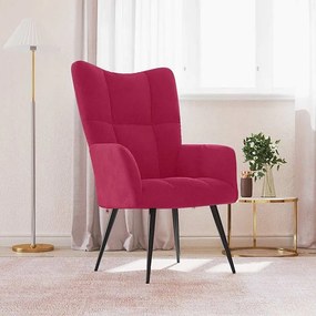 Fotel Relaksacyjny z Czerwonego Weluru Burgundzkiego z Konstrukcją ze Stali - Optymalny Komfort - Elegancki i Modny Design