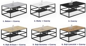 Prostokątna ława z półkami beton + czarny - Hila 4X