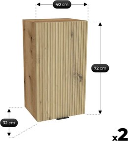 Zestaw Mebli Kuchennych MODERN 200 cm Dąb Artisan/Szary Połysk Ryflowany Nowoczesny