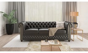 Czarna rozkładana sofa z imitacji skóry 203 cm York – Ropez