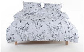 Biała/szara pościel jednoosobowa z bawełny renforcé 140x200 cm White Floral – Mila Home Luxury