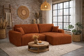 Narożnik z funkcją spania i pojemnikiem Ariel XL, tkanina sztruksowa Poso, Miedziany, Prawy