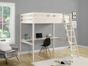 Łóżko antresola GEDEON - 140 × 190 cm - Z biurkiem - Lite drewno sosnowe - Bielone + materac