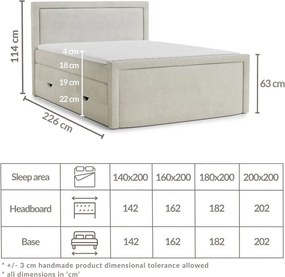 Szare łóżko kontynentalne ze schowkiem 200x200 cm Fresco – Maison de Rêve