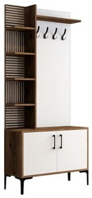 Wieszak z szafką na buty i półkami Viyana Walnut and White