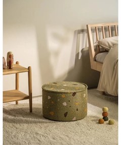 Zielony puf dziecięcy z materiału bouclé/z tkaniny szenilowej Terrazzo – Wigiwama