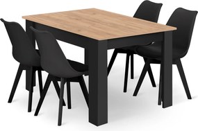 Zestaw stół i 4 krzesła Savio 08, 120x80 cm, dąb craft/czarny, czarne krzesła
