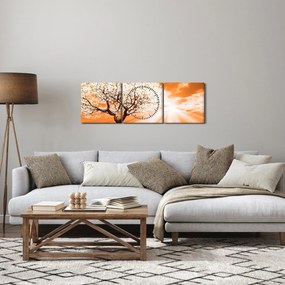 Pomarańczowy obraz drzewa (z zegarem) (90x30 cm)