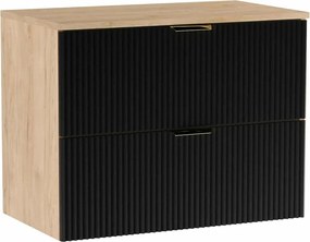 Szafka pod umywalkę WENA, ryflowane fronty, Willy, 80x60x47 cm, Czarna/Orzech