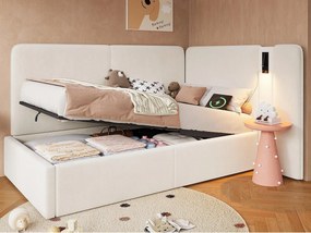 Sofa z funkcją spania 90x200cm - Port ładowania USB i lampka do czytania - Tkanina welurowa - Beżowy (bez materaca)