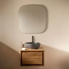 Zestaw Mebli Łazienkowych Z Drewna Tekowego Jabari Drewno Tekowe & Nieregularna Z Czarnego Cementu ↔︎40 Cm Fedro - Sklum