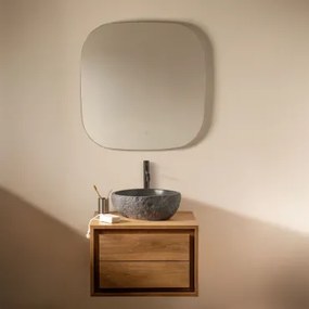 Zestaw Wiszących Mebli Łazienkowych Z Drewna Tekowego Jabari Drewno Tekowe & Nieregularna Z Czarnego Cementu ↔︎40 Cm - Sklum