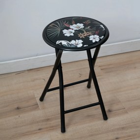 Stołek składany metalowy Flower Black 30 cm PATIO