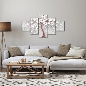 Obraz - Obraz białego drzewa z kwiatami, rosegold (125x70 cm)