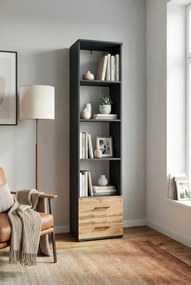 Wysoki regał słupek z 2 szufladami grafit + dąb wotan C3-C92