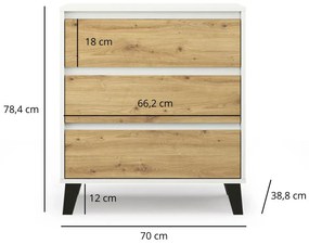 Minimalistyczna komoda z 3 szufladami biały + dąb artisan S1-D15