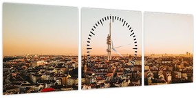 Obraz zachodu słońca nad Žižkov (z zegarem) (90x30 cm)