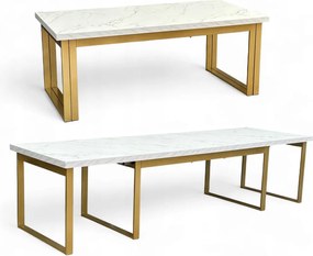 Stół Duży Złoty + Marmur Biały 100x200 rozkładany do 400 cm Metalowe Nogi