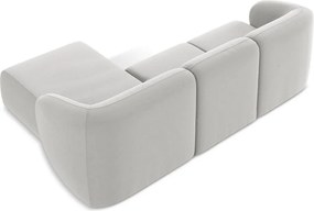 Jasnoszary aksamitny narożnik (prawostronny/z szezlongiem) Lani – Makamii