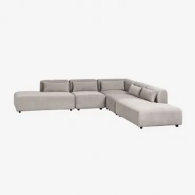 Sofa Modułowy Narożny 5-częściowy Z Podwójnym Szezlongiem Fogler Sztruks Jasny Szary Taupe - Sklum
