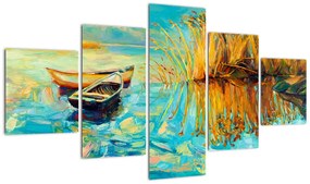 Obraz - Jezioro z łodziami (125x70 cm)