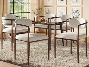 Zestaw 6 krzeseł - Wysokiej jakości tkanina lniana - Metalowe nogi - Beżowy