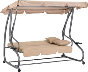 Huśtawka ogrodowa 3-osobowa z funkcją spania i daszkiem Valencia, beżowy