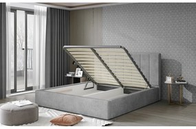 Brązowe tapicerowane łóżko dwuosobowe ze schowkiem ze stelażem 140x200 cm Audrey – ELTAP