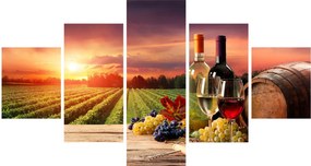 Obraz winnicy z winem (125x70 cm)
