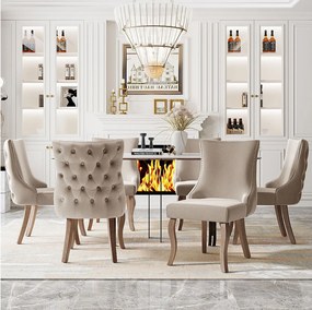 Zestaw 2 welurowych krzeseł do jadalni z nogami z litego drewna – beżowy