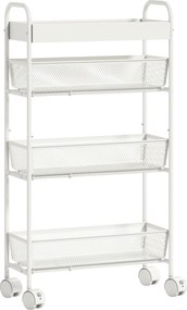 HOMCOM Wózek kuchenny metalowy, 3 kosze, wąski design, 4 koła, do kuchni, salonu, łazienki, biały