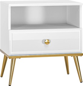 Stolik nocny Goldin 07, biały połysk / złoty