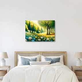 Obraz na szkle - Wieś w żółto-zielonym (70x50 cm)