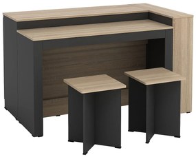Zestaw wyspa kuchenna + 2 stołki barowe - Czarny i naturalny jasny - NUSICE